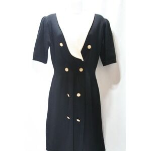 VTG St. John Santana Knit Double Breasted Dress Size 4‎ Black Cream Trim Luxury